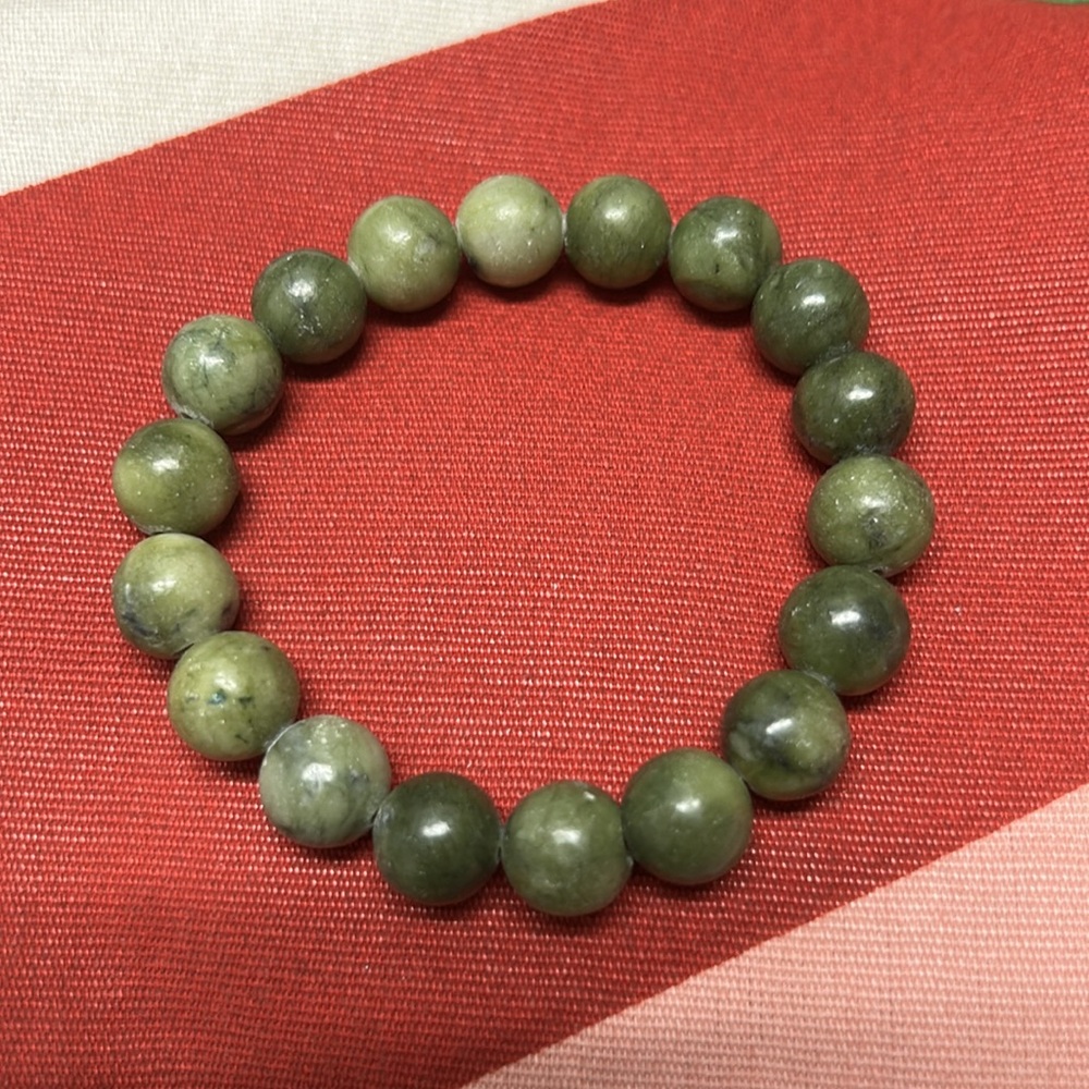 Green Jade Natural Stone 10mm Beads Stretchable Bracelet 7" - Best Gift
